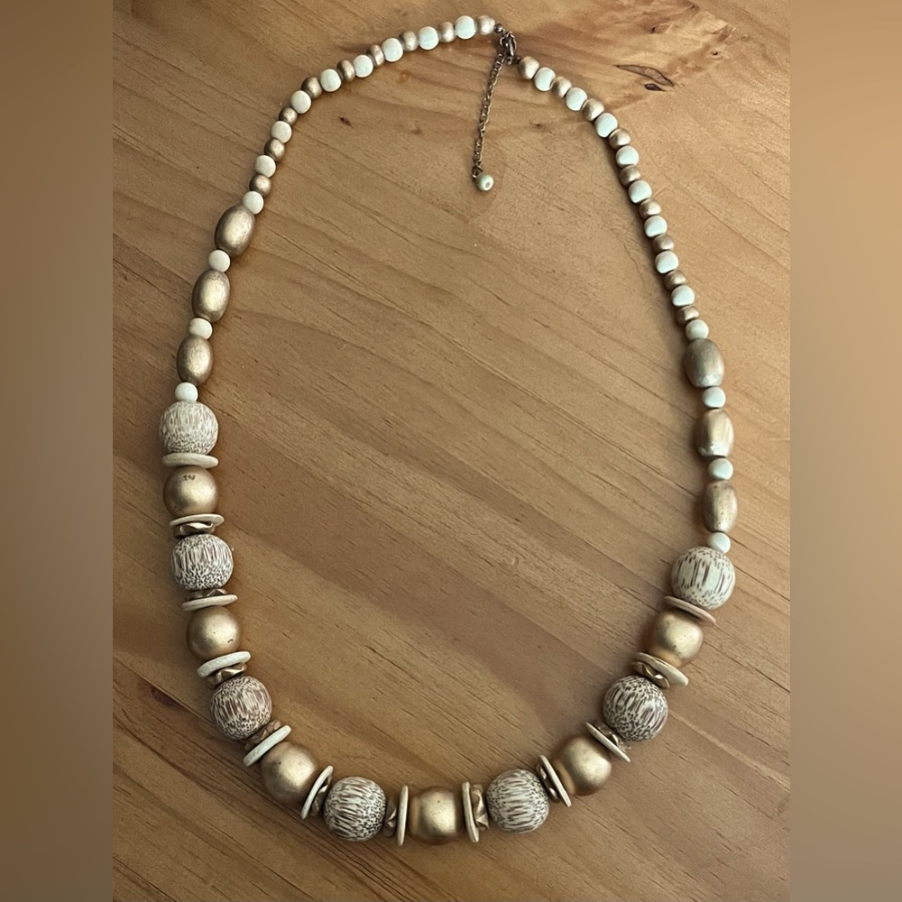 BOGO Wood Bead Necklace in Gold and Natural Tones